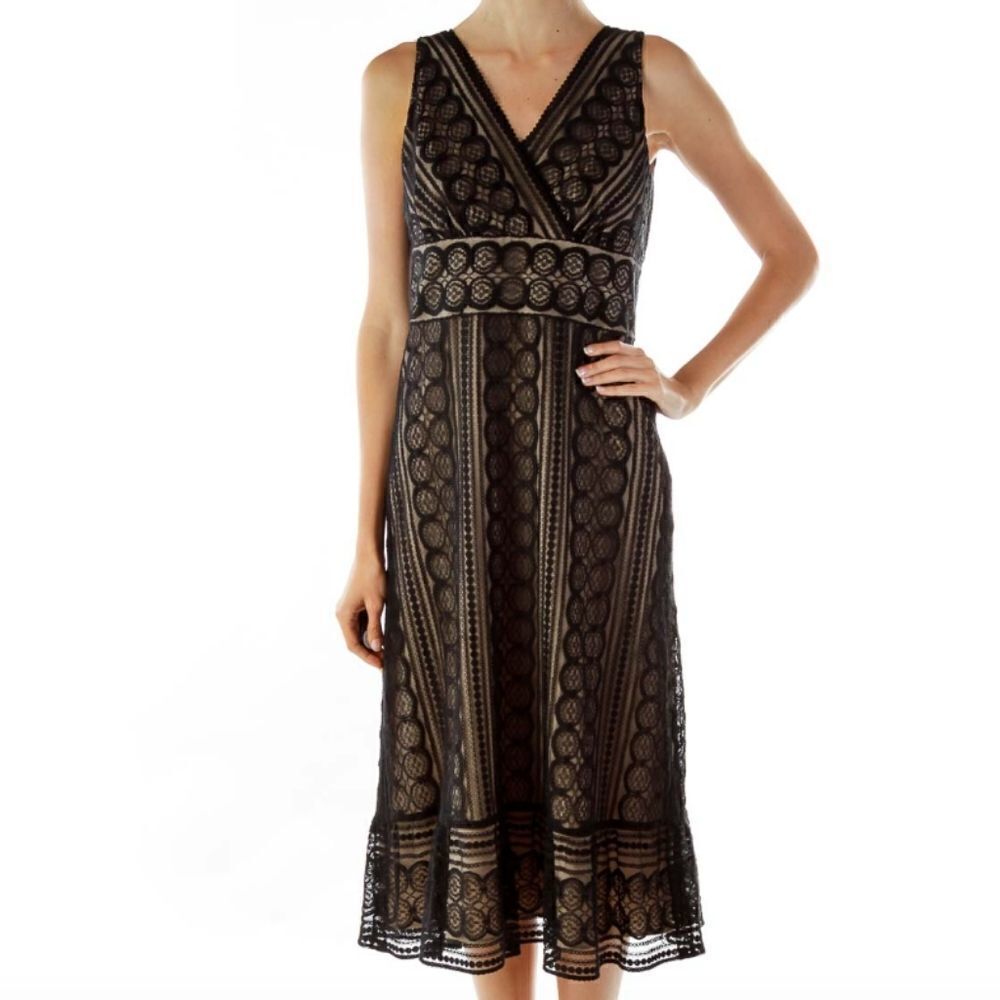 Loft Lace Overlay Midi‎ Cocktail Dress Nude Black Lace Dark Romantic whimsigoth